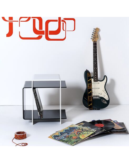 Table basse/chevet 70's blanc/noir - 45x33x47 cm