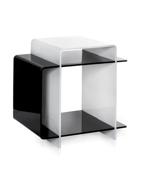 Table basse/chevet 70's blanc/noir - 45x33x47 cm