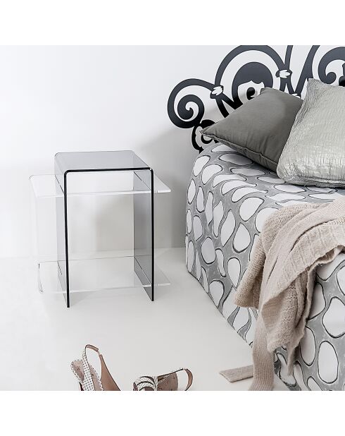 Table basse/chevet 70's fumé transparent - 45x33x47 cm