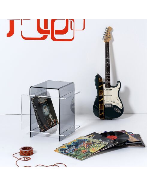 Table basse/chevet 70's fumé transparent - 45x33x47 cm