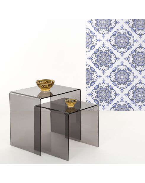 Table basse/chevet 80's fumé transparent - 55x44x56 cm