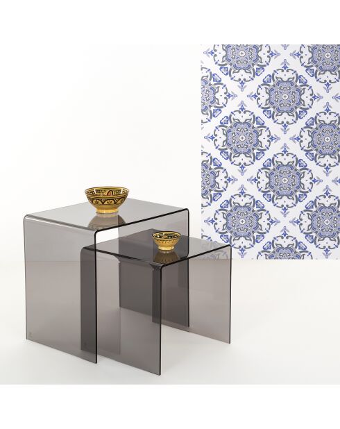 Table basse/chevet 80's fumé transparent - 40x40x40 cm