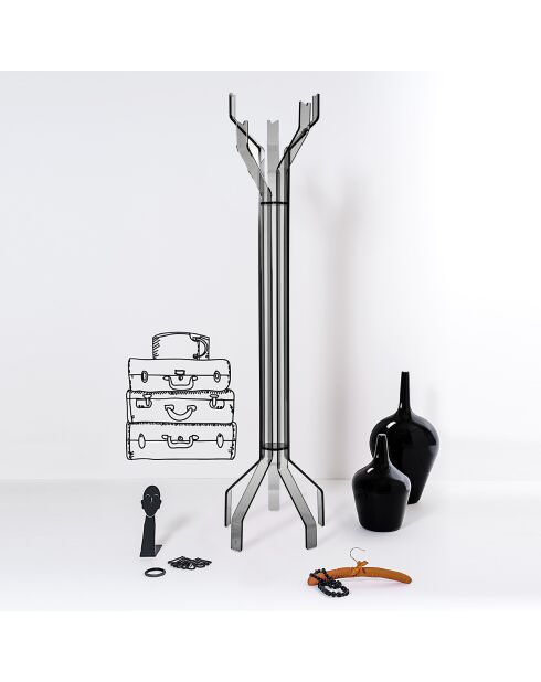 Porte-manteau asymétrique 5 crochets Penta gris transparent - D.50xH.180 cm