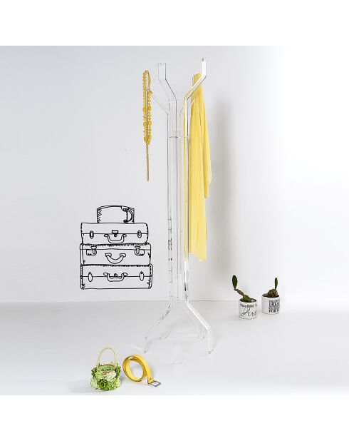 Porte-manteau asymétrique 5 crochets Penta transparent - D.50xH.180 cm