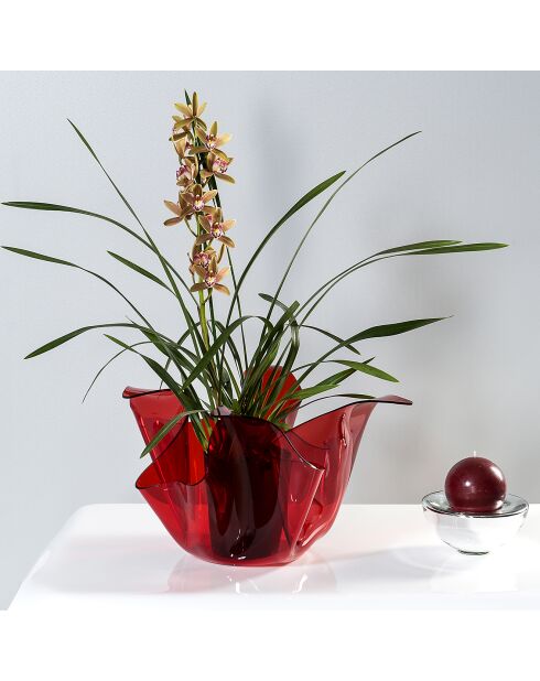 Vase multifonction Drapé rouge transparent - D.45xH.29 cm