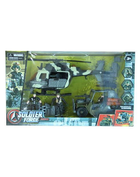 Coffret de soldat hélicoptère moto 4x4 soldats et accessoires 3 ans et plus - 48x28x12cm