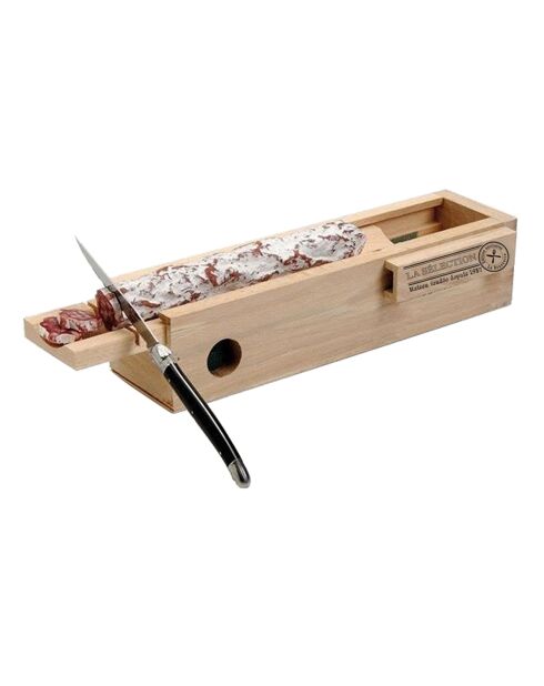 Cave à saucisson et couteau beige - 33x11x8 cm