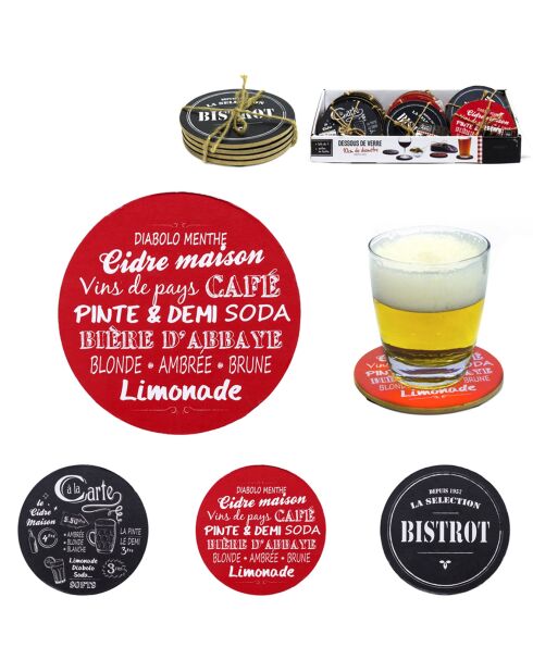 4 sottobicchieri in colori casuali - D.10 cm