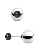Recto Verso Freshwater Pearl 6-7/12 mm Ohrringe schwarz Silber