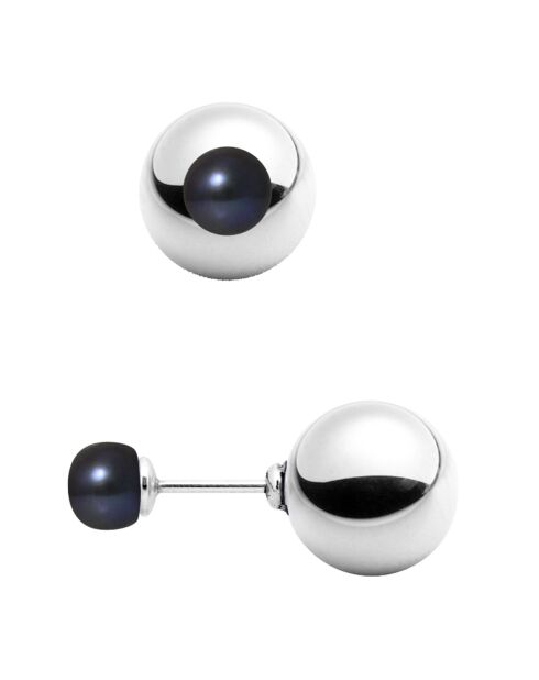 Recto Verso Freshwater Pearl 6-7/12 mm Ohrringe schwarz Silber