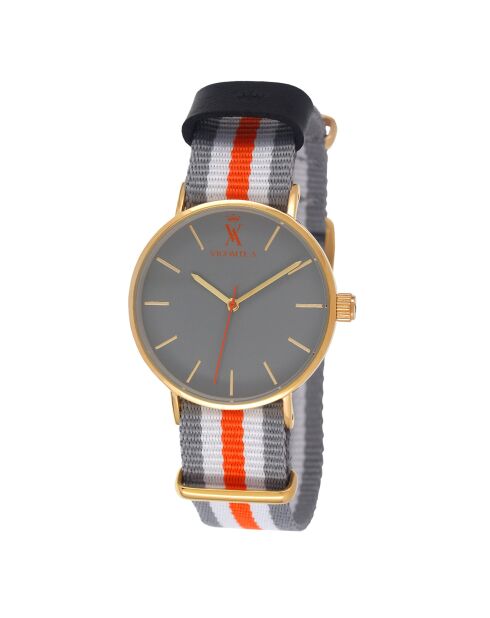 Grijs/wit/oranje nylon horloge - D.36 mm