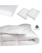Pack 4 pièces blanc : 2 Oreillers + Protège-Matelas + Couette - 180x200 cm