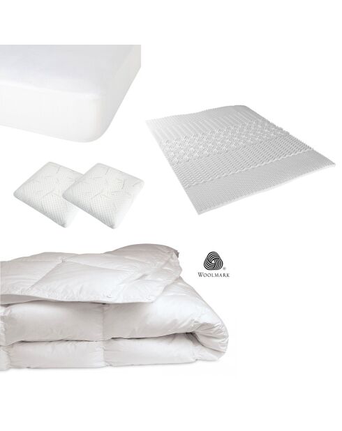 Pack 4 pièces : Oreiller + Protège-Matelas + Couette + Surmatelas - 90x190 cm