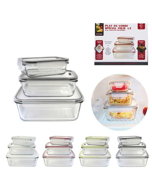 3 Plats special four + couvercles hermétiques transparents