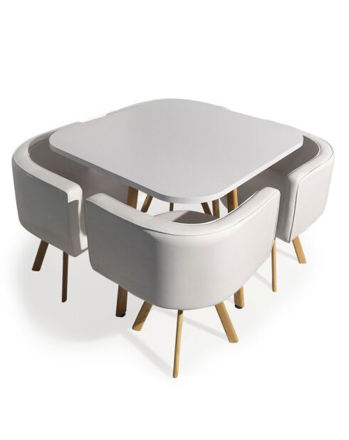 Table et 4 chaises encastrables Melika blanche - 90x90x75 cm