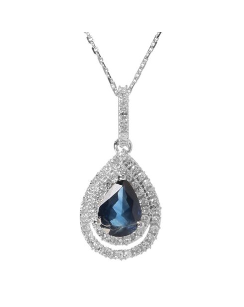 Pendentif Azurite Diamants 0.2 ct Saphir 0.81 ct or blanc