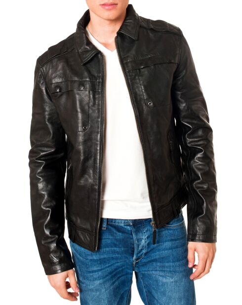 Veste carlo cuir mouton noire