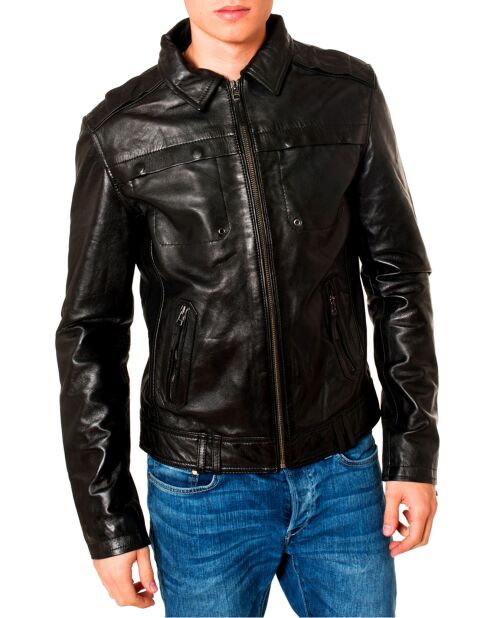 Veste carlo cuir mouton noire