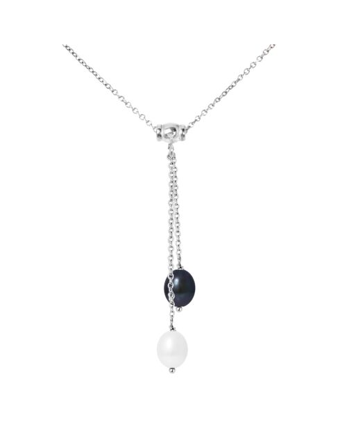 Collier Talisman Toi & Moi Argent Perles d'Eau Douce blanc/noir