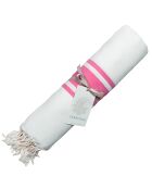 Fouta Traditionelle St Tropez blanc/rose fuschia  - 100x200 cm