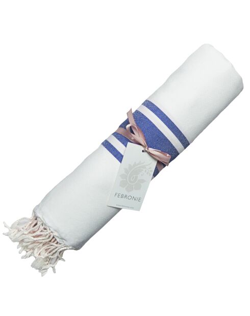 St Tropez Traditional Fouta wit/Grieks blauw - 100x200 cm