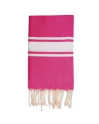 Fouta Traditionelle St Tropez rose fuschia/blanc - 100x200 cm