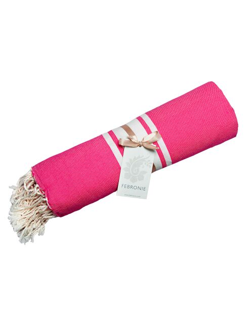 Fouta Traditionelle St Tropez rose fuschia/blanc - 100x200 cm