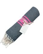 Fouta Traditionelle St Tropez bleu jean/rose fuschia - 100x200 cm