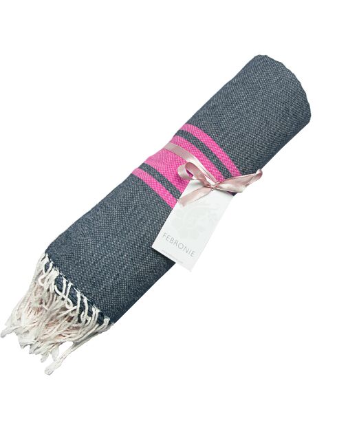 Vaquero Fouta tradicional St Tropez azul/rosa fucsia - 100x200 cm