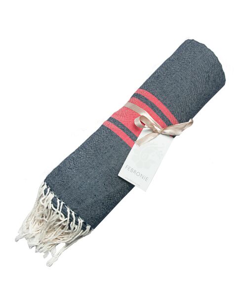St Tropez Traditional Fouta Jeans blau/rot - 100x200 cm