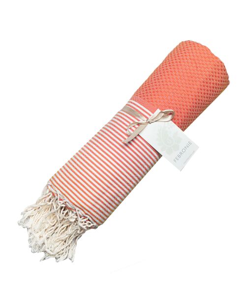Ibiza Honeycomb Fouta corallo arancione/bianco - 100x200 cm