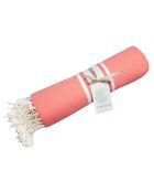Fouta Traditionelle St Tropez orange corail/blanc - 100x200 cm