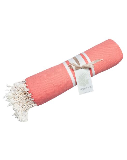 St Tropez Traditional Fouta Koralle, 100 x 200 cm, Orange/Weiß