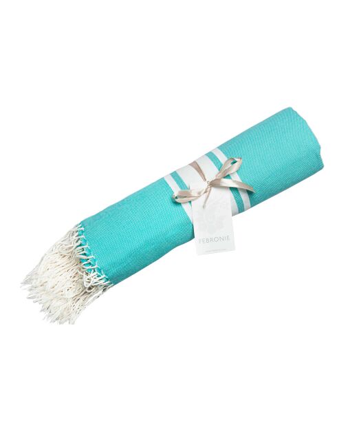 Fouta Traditionelle St Tropez turquoise/blanc - 100x200 cm