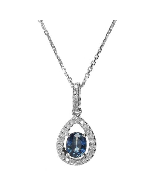Pendentif Larme Bleu Nuit Diamants 0.08 ct Saphir 0.31 ct or blanc