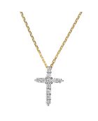 Pendentif & Chaîne Sacrée Croix Diamants 0.17 ct or jaune
