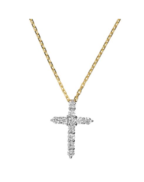 Pendentif & Chaîne Sacrée Croix Diamants 0.17 ct or jaune