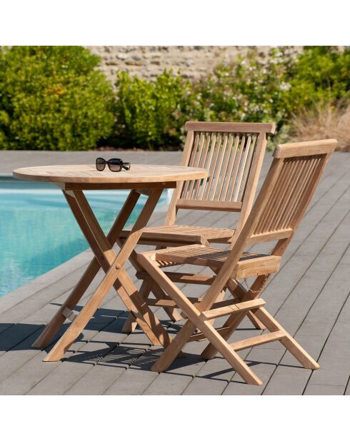 Table ronde pliante Fun teck massif - D.80xH.75 cm