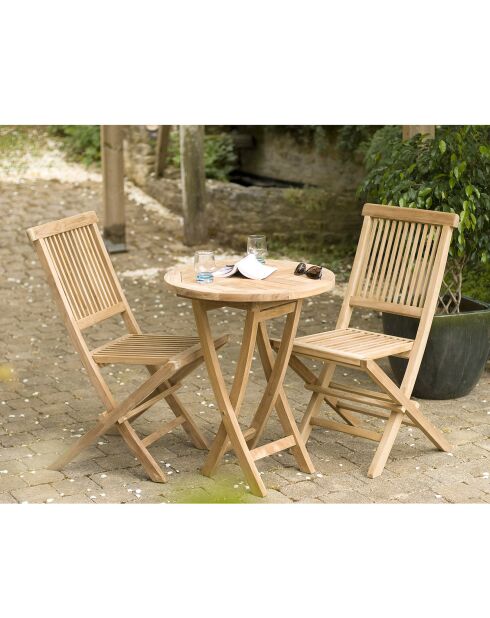 Set 1 runder Klapptisch+2 Java-Teakholzstühle - D.60xH.77 cm