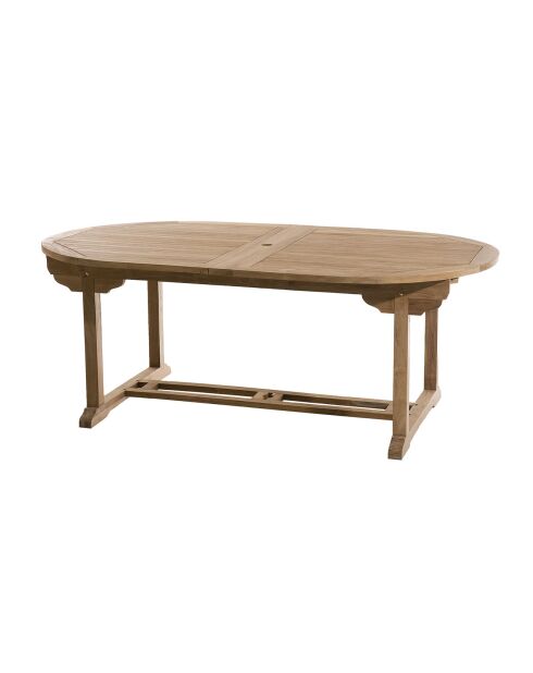 Lustiger ovaler Doppelausziehtisch aus massivem Teakholz — 200/300x120x75 cm