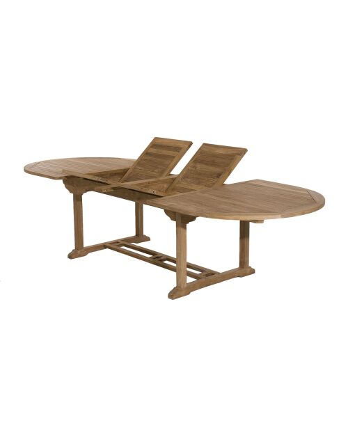 Lustiger ovaler Doppelausziehtisch aus massivem Teakholz — 200/300x120x75 cm