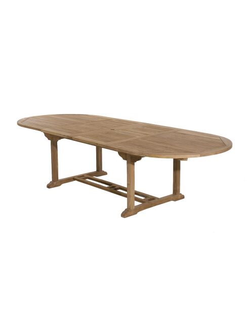 Table ovale double extension Fun teck massif - 200/300x120x75 cm