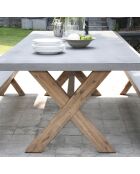 Ensemble 1 table rectangulaire + 2 bancs Hector gris/marron - 200x100x75 cm
