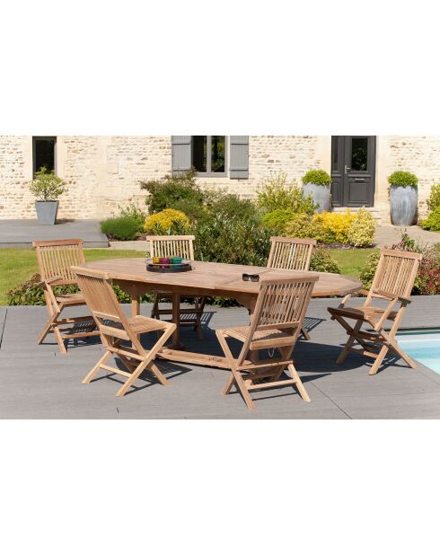 Lustiger ausziehbarer ovaler Tisch aus Teakholz - 180/240x100 cm