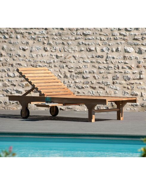 Bain de soleil avec roulettes Fun teck - 65x205x30 cm