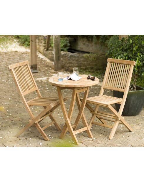 Leuke opvouwbare ronde tafel massief teakhout - D.60xH.77 cm