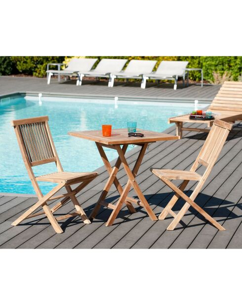 Lustiger quadratischer Klapptisch aus massivem Teakholz — 70 x 70 x 75,5 cm