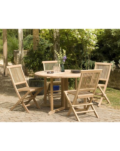 Ensemble 1 table ronde papillon + 2 chaises Java teck massif - D.120xH.75 cm