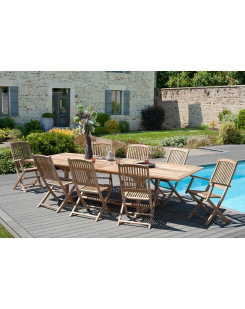 Lustiger zentraler Doppelausziehtisch aus Teakholz — 200/300x120 cm