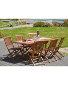 Ensemble 1 table extensible + 6 chaises Java teck huilé - 120/180x90x75 cm